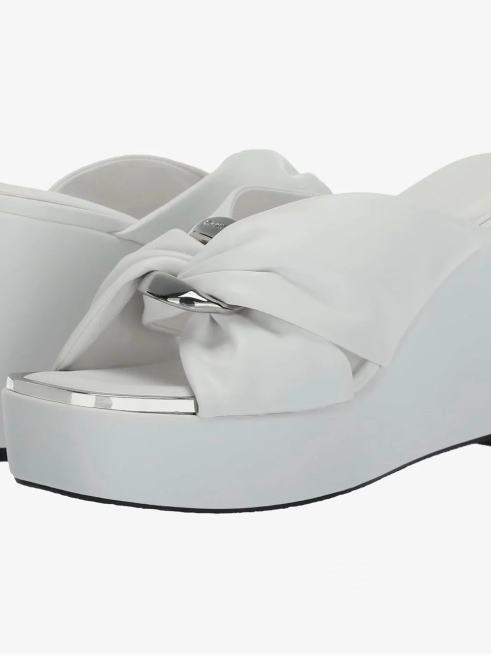 DKNY White Knotted Platform Wedge Sandal with Silver Accent